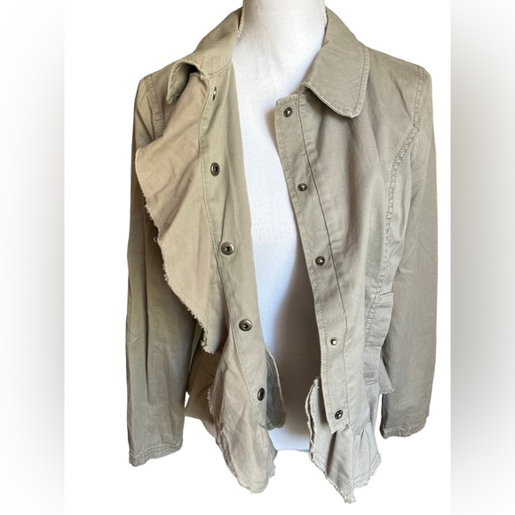 Caslon 100% Cotton Snap Button Ruffle Front Collared Blazer Jacket Size Small - Picture 5 of 17